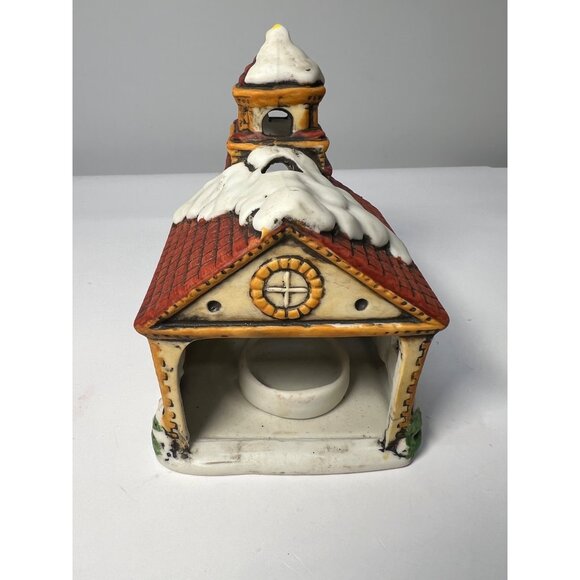 Lefton Hand-Painted Ceramic Church Tea Light Candle Holder With Snowy Roof - Picture 5 of 6